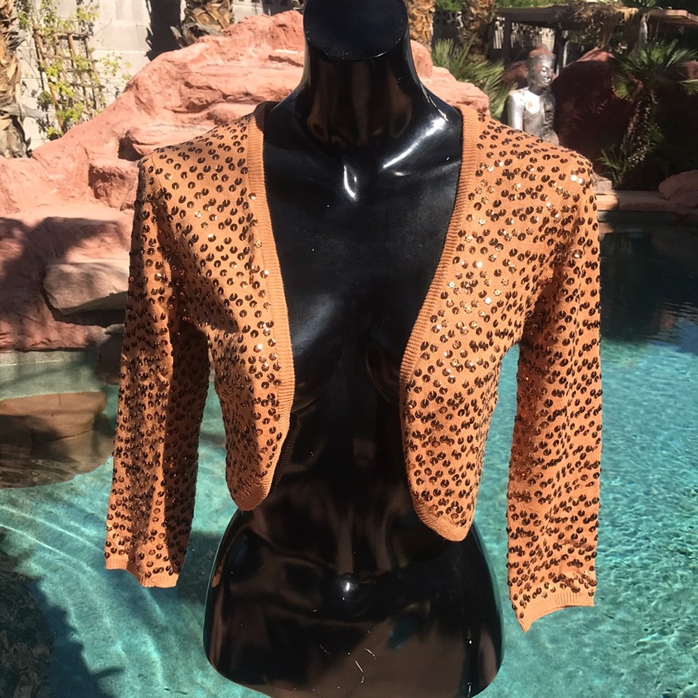 Sequins cardigan, color caramel